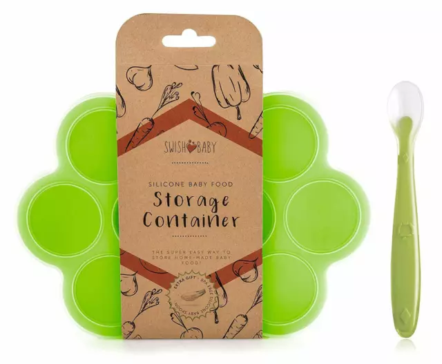 Baby Container Food Storage Silicone Clip-On Lid 10 2.5oz and Freezer Tray Spoon