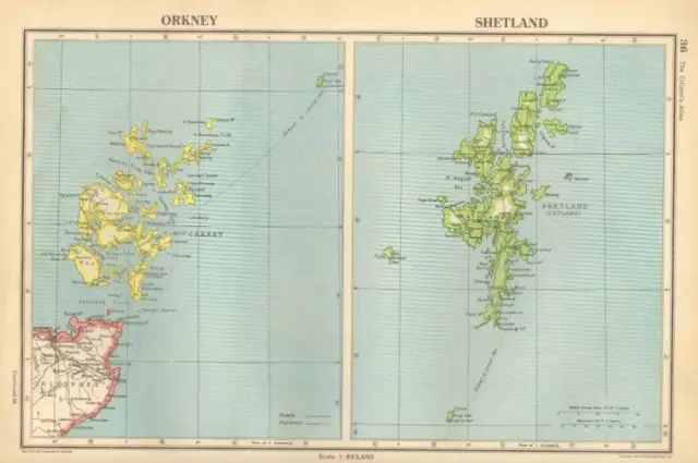 Antique Map 1947 Bartholomew Orkney and Shetland The British Isles