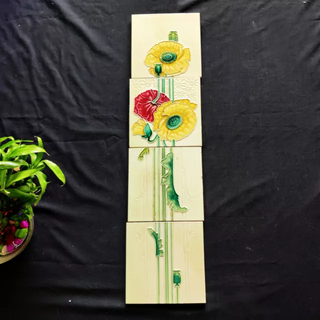 1940s Vintage Architecture Furniture Tiles Rare Embossed Floral Art Japan 4 Set