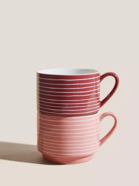 White Stuff Stacker Stripe Mug Set Ceramic Dishwasher Safe Coffee Drinking Cup