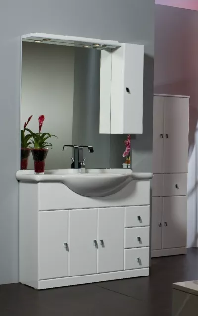 MOBILE da Bagno per arredo lavabo CERAMICA laccato bianco SPECCHIO PENSILE |34