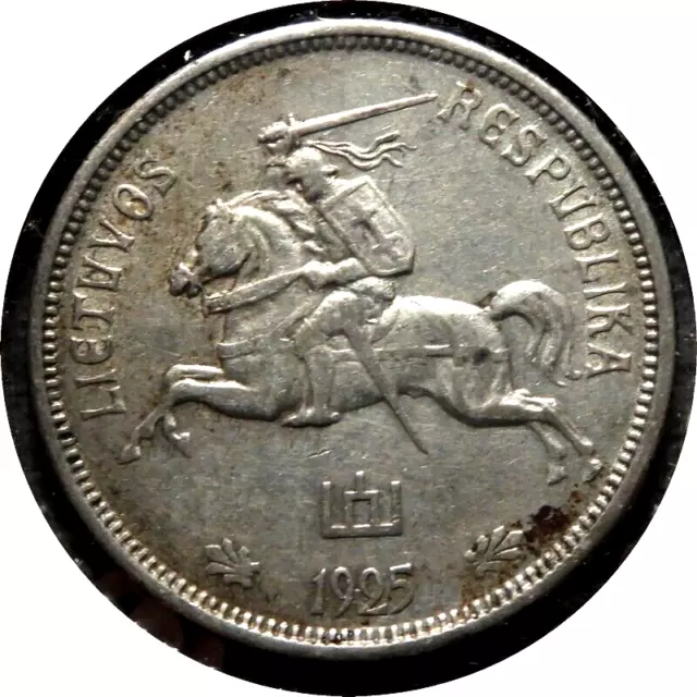 elf Lithuania 5 Litai 1925 Knight Horse Silver 4253