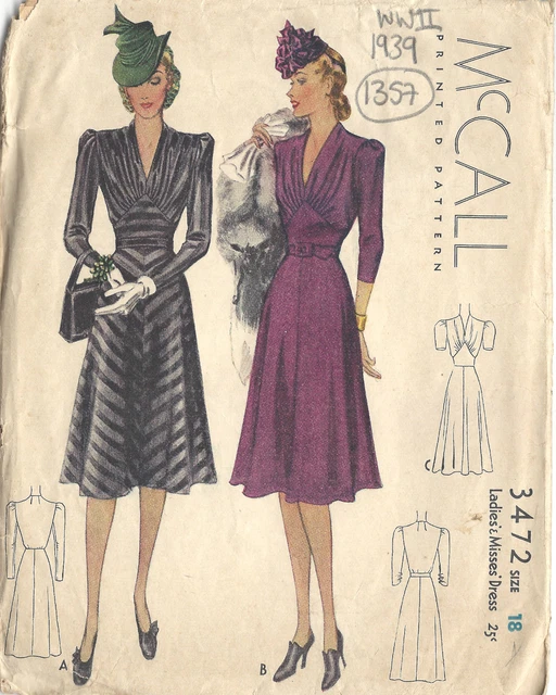Patron De Couture Vintage Années 1940 Weldons, Robe Femme Taille 36 (non Découpé)