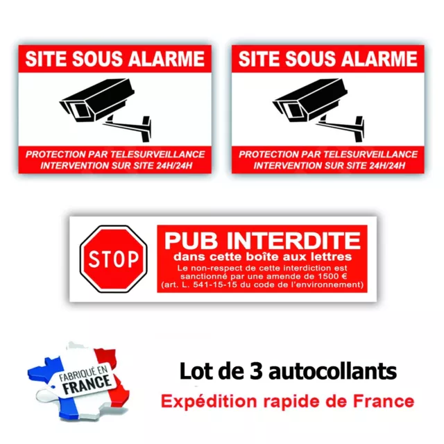 Autocollant stop pub vidéo surveillance alarme maison télé surveillance amende