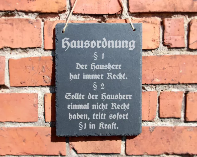 Schiefertafel "Hausordnung" Schild Eingang Lustig Regeln Haus #0126