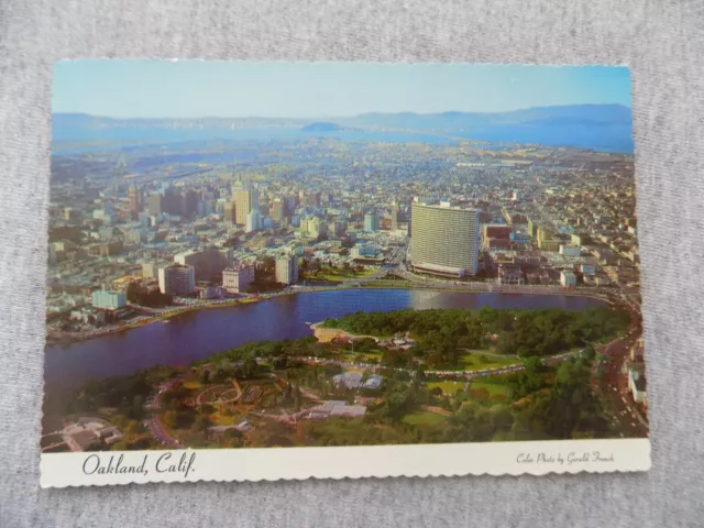 Vtg Postcard Oakland CA Aerial View Skyline Lake Merritt Bay Bridge Kaiser Bldg