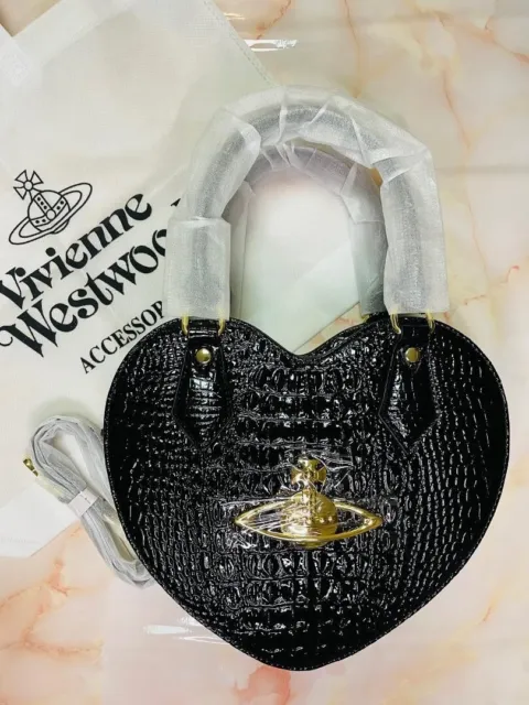 Vivienne Westwood Heart Shaped Gold Orb 2way Shoulder Handbag Black