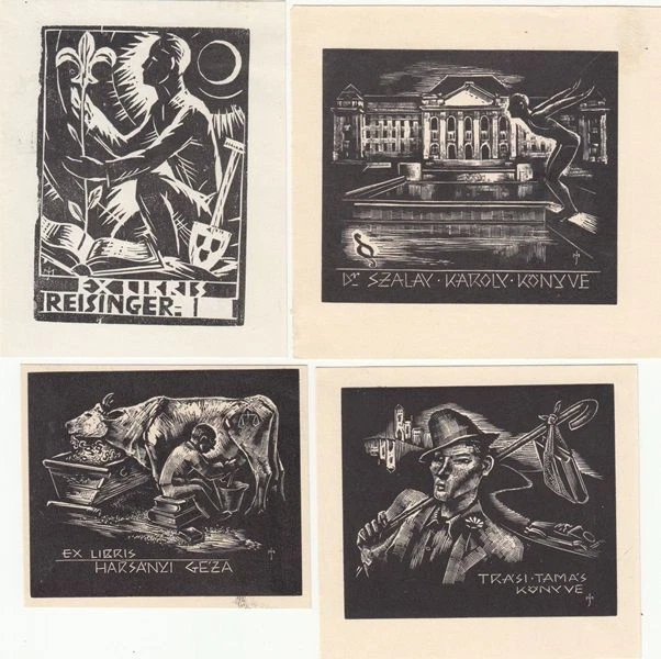 4 Exlibris Bookplate Hochdrucke Josef Menyhart 1901-1976 Konvolut Lot 1