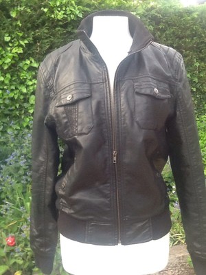 FAUX LEATHER JACKET Hoodie Hooded Mens 