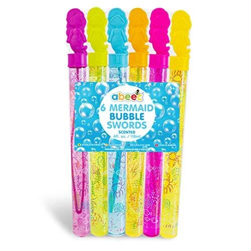 Espadas de burbujas sirena - Paquete de 6 - Rellenos de bolsa de fiesta de burbujas - Diversión de verano en el