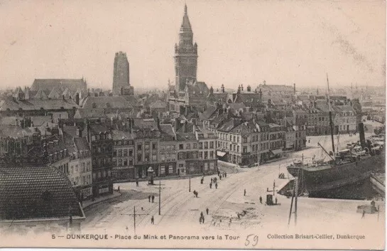 CPA - DUNKERQUE - Place du Mink et Panorama vers la Tour