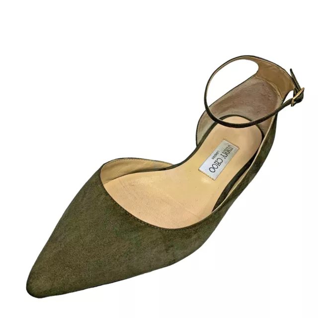 JIMMY CHOO Lucy Moss Suede Half d’Orsay Ankle Strap Flats Size 40 2