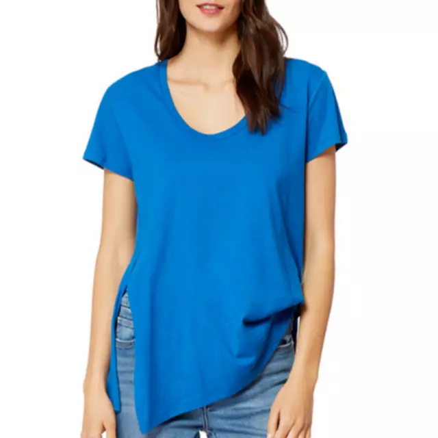 NEW! Habitual Women's Tuck T-Shirt M Blue Moon Cotton Short Sleeve Side Slits