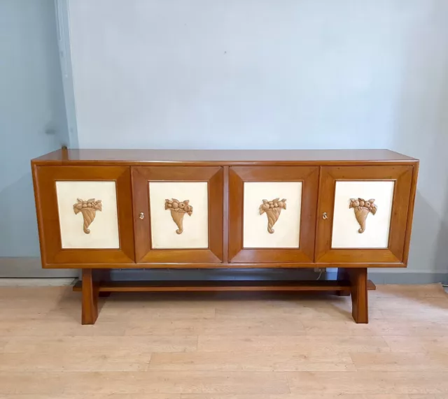 Credenza Art Deco Anni  '40 In Rovere E Pergamena Alla Maniera Di Paolo Buffa