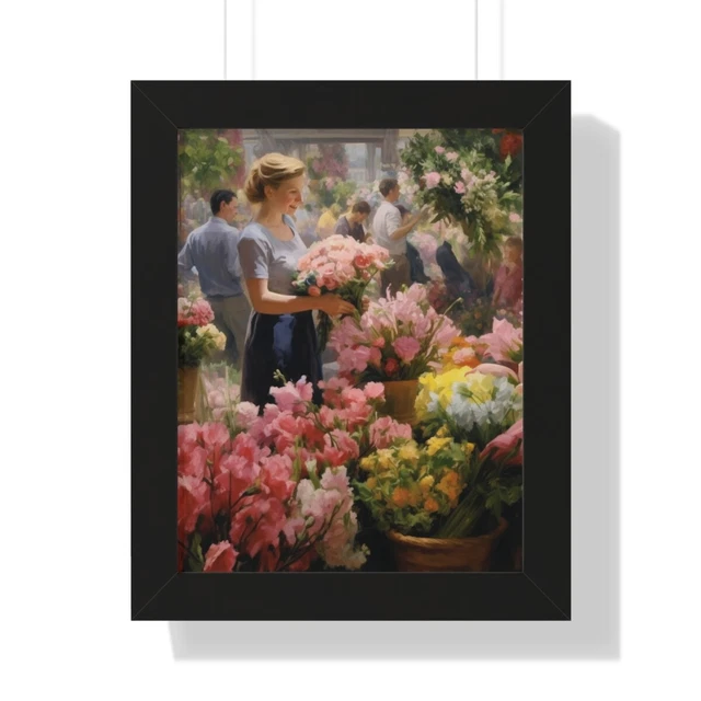 Póster vertical enmarcado de arte del mercado de flores