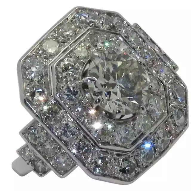 Magnificent Art Deco Style 925 Sterling Silver & Sparkling 2.61CT CZ French Ring