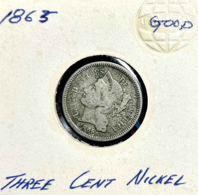 1865 Three Cent Nickel Piece - Very Good
