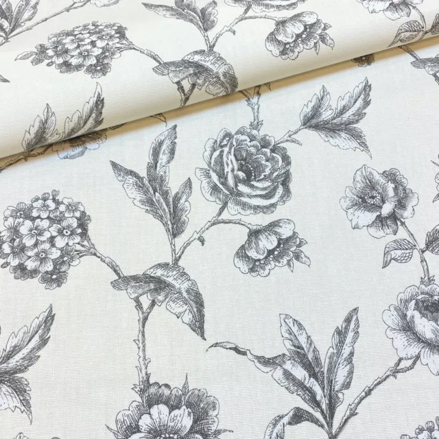 1117. MILTON charcoal floral 100% Cotton Fabric. 137cm wide, Price per 1/2 metre
