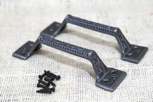 2 Cast Iron Handles Gate Pull Shed Door Handle Drawer Pulls 6 1/4" Vintage Style 2