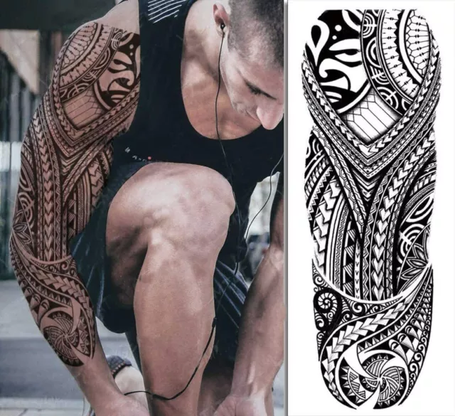 Tatouage Éphémère Homme Femme Bras, Faux Tattoo Temporaire, Sleeve Polynesian 2 2