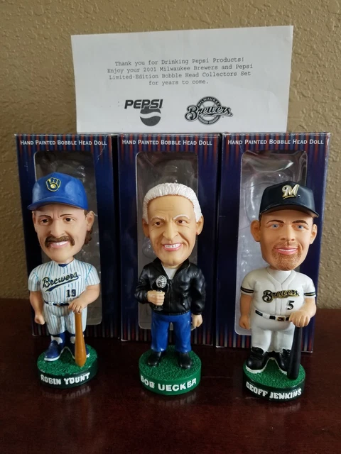 Bob Uecker Bobblehead Lot 2001 Robin Yount Geoff Jenkins Brewers Pepsi Set NIB
