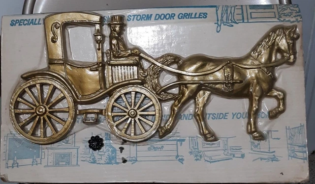 Vintage Aluminum Cast Horse and Carriage Inside/Outside Wall or Door Decor