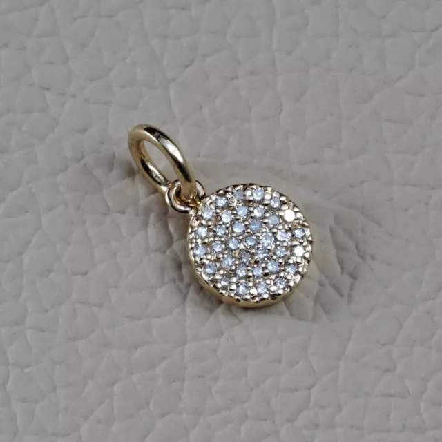 Solid 14k Yellow Gold Jewelry Genuine White Diamond Disc Charm Round Pendant