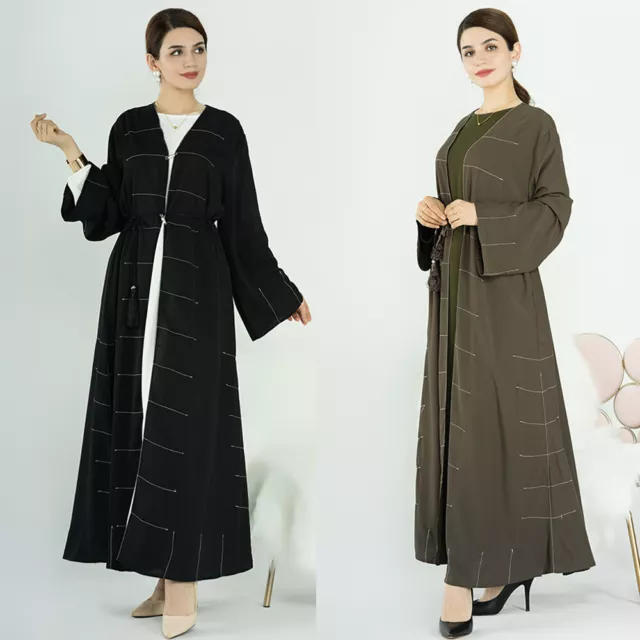 Dubai Women Kimono Muslim Dress Open Cardigan Abaya Ramadan Kaftan Robe Islamic