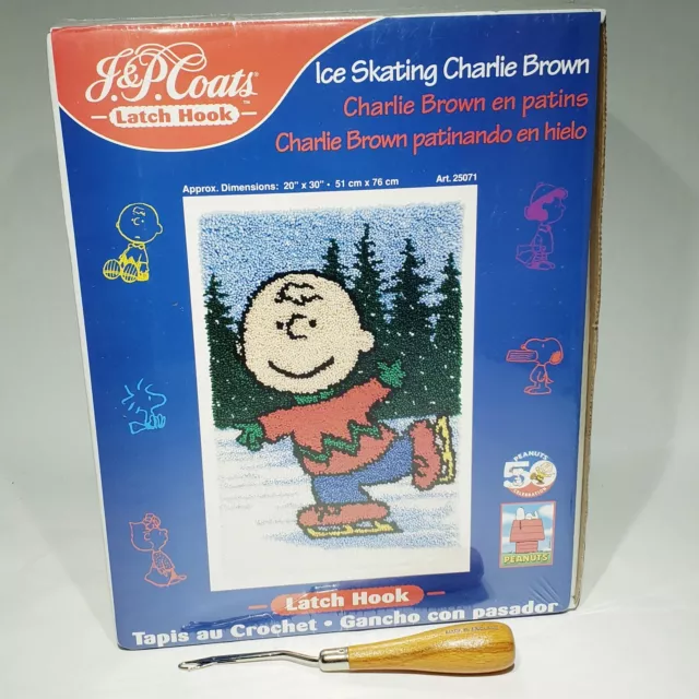 JP Coats Ice Skating Charlie Brown Peanuts Latch Hook Rug Kit 20x30 w Latch Hook