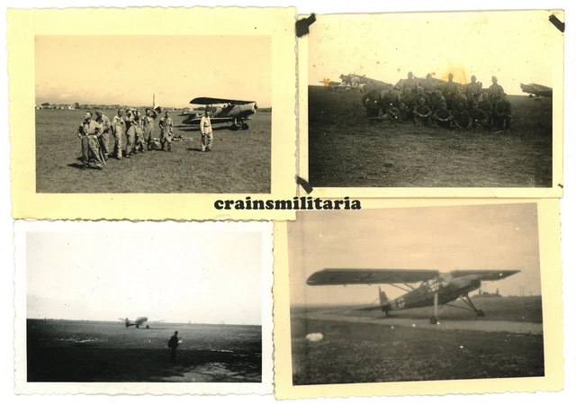 4x Orig. Foto Soldaten mit Flugzeug ua Fieseler Storch Junkers Ju 52 und Stuka