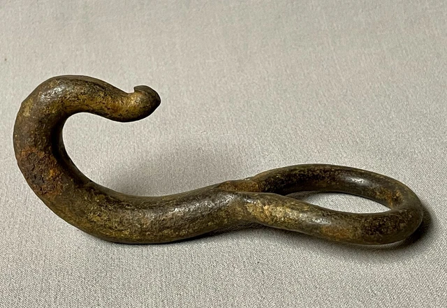 Large Early Antique Hand Forged Wrought Iron Hook 19th Century 3
