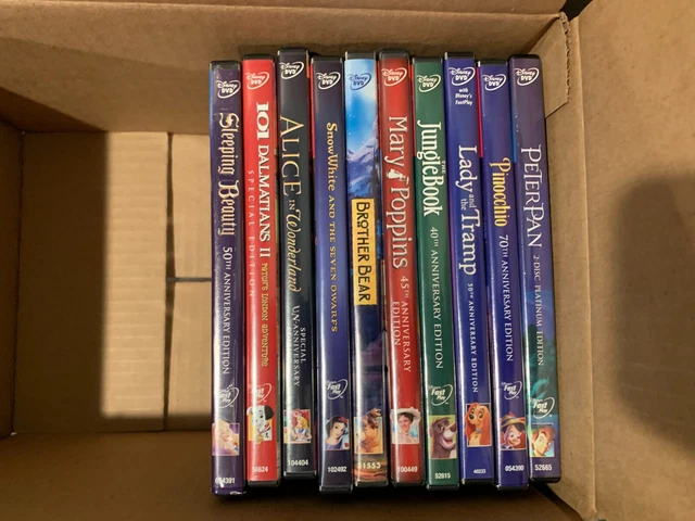 10 disney dvds -Peter Pan, Poppins, Alice, Tramp, Pinocchio, Jungle ...