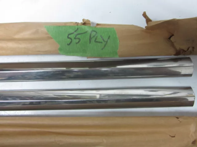 55 Plymouth Belvedere Plaza Savoy 2dr Door Trim Moulding Pair NOS 1579371 3