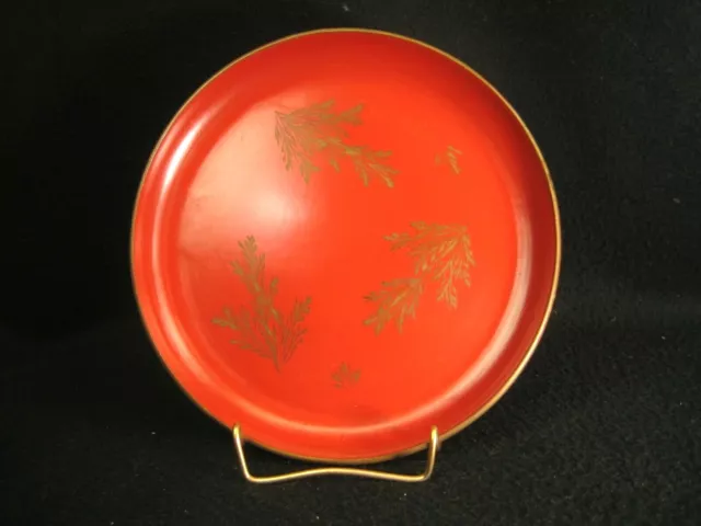 Antique Japanese Red & Black Wood Lacquer Kashizara Plate Floral Gold Makie ~7"