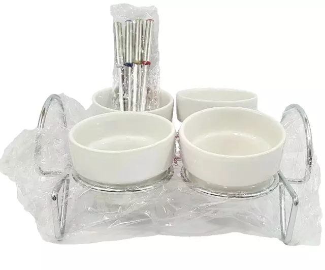 ABC Dist Condiment Bowl Set W/Metal Serving Tray 4 Bowls & 4 Serving Spoons NIB