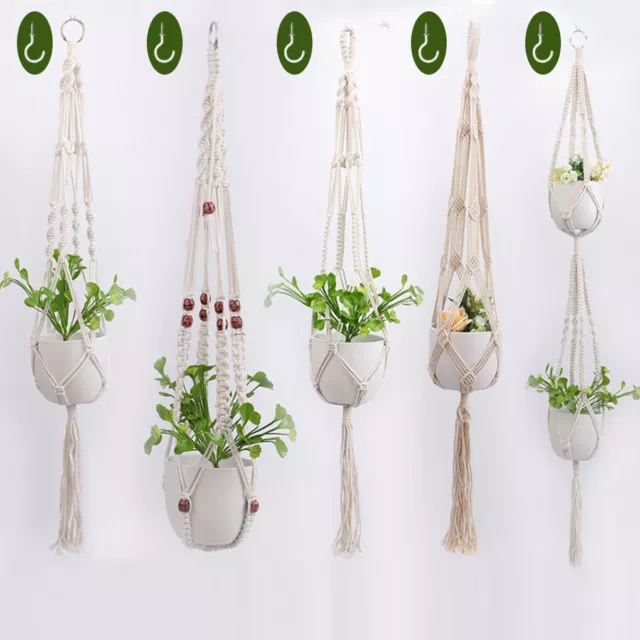 Hanging Planter Basket Macrame Plant Flower Pot Holder Hanger  Hemp Rope Braided