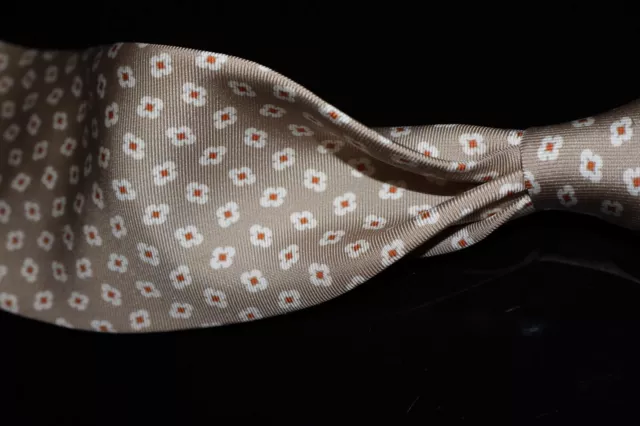 Luciano Barbera Made Italy Light Mocha Tumbling Coral White Quatrefoil Silk Tie