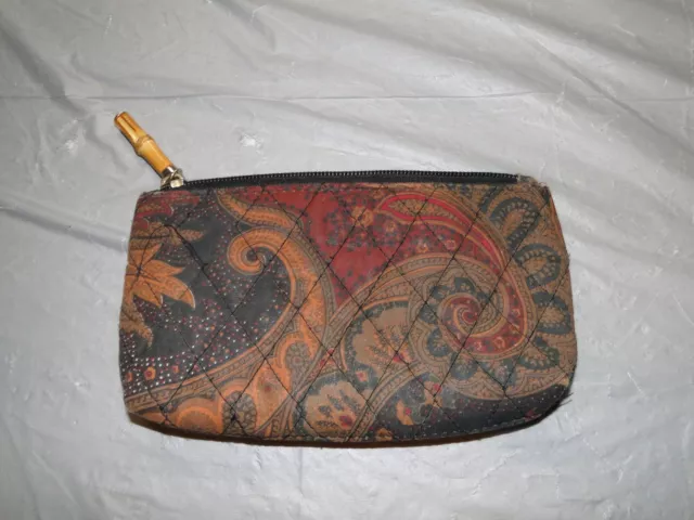 Brown Paisly Patterned Cotton Cosmetic Bag