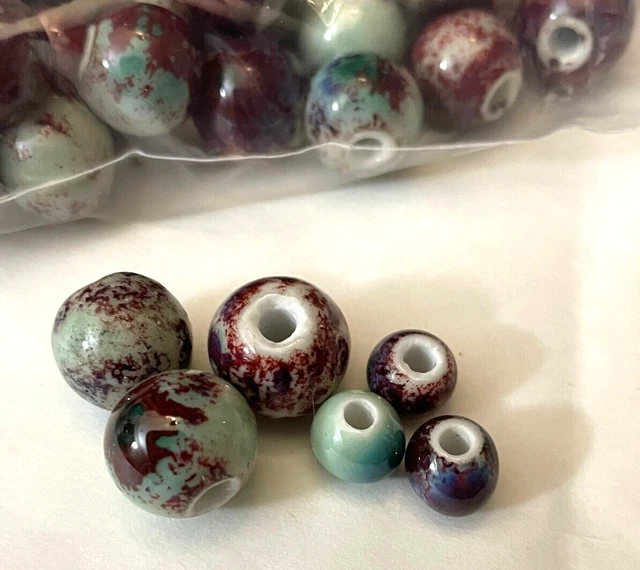 Glazed Ceramic Beads, 12mm & 6mm Bead Shop Loose Beads, Large Holes New, Unused