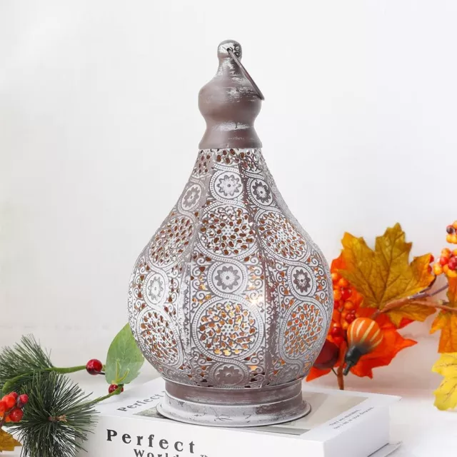 JHY DESIGN Moroccan Battery Powered Table Lamp Metal Lantern Grey 3