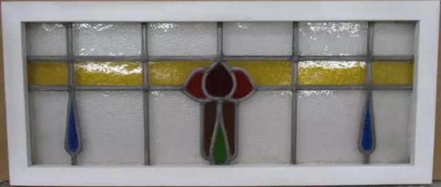 OLD ENGLISH LEADED STAINED GLASS WINDOW TRANSOM Cute Rose 33" x 14"