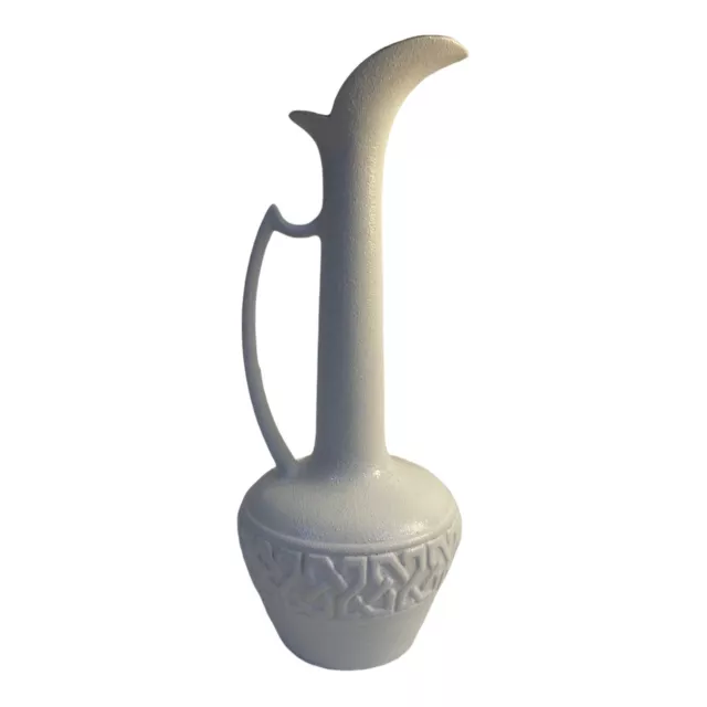 VTG MCM ROYAL HAEGER Tall 18” Ewer Pitcher Vase Lava Textured White & Green