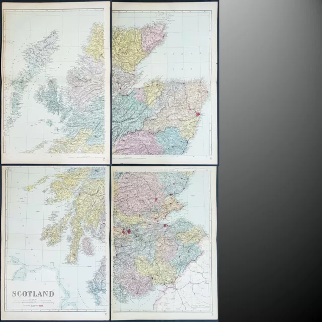 1880 Ordnance Survey Large 4 Sheet antique Lithograph Map of Scotland