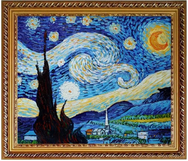 Ölbild, Starry Night, Halbmond, Vincent van Gogh HANDGEMALT F:50x60cm