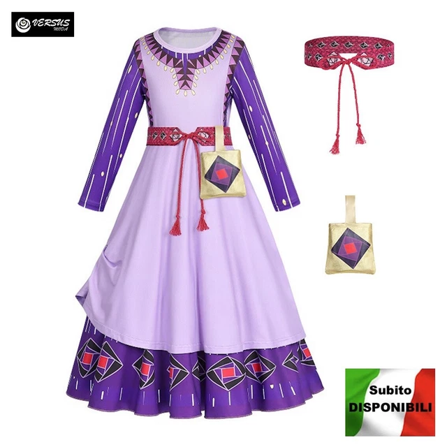 Costume Da Strega Halloween Per Bambina Vestito Con Gonna Cappello E Cintura Taglie 110-140 Cm
