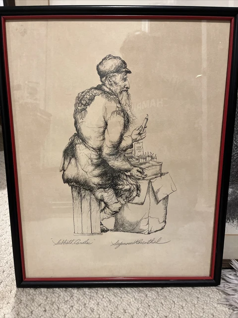 Vintage Signed Seymour Rosenthal Print “Sabbath Candles” in Gold Bamboo Frame