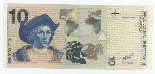 El Salvador 10 Colones 2-3-1998 Pick 148 UNC Uncirculated Banknote Serie AI