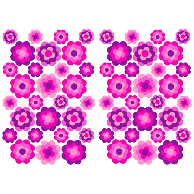 56 Stk. Blumen Aufkleber Pink Matt Sticker Selbstklebend Retro 70er Flower R063