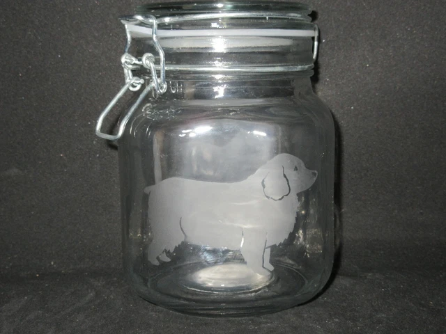 New Etched Clumber Spaniel Glass Cookie Storage Mason Jar Canister
