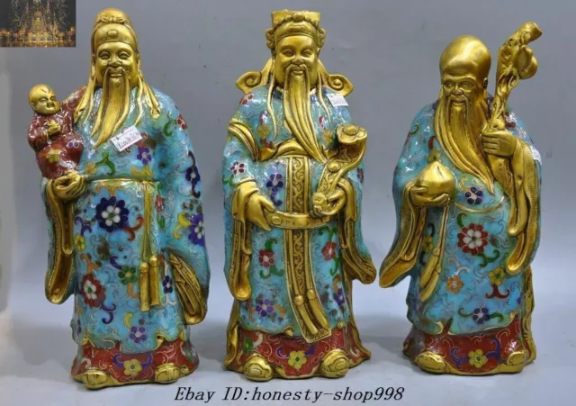 China Bronze Cloisonne enamel gilt Fukurokuju FuLuShou longevity God Statue Set